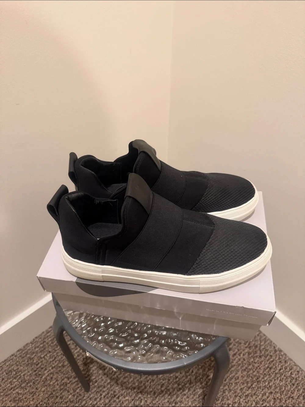 Steve Madden Black Slip-On Sneakers with White Sole Accent